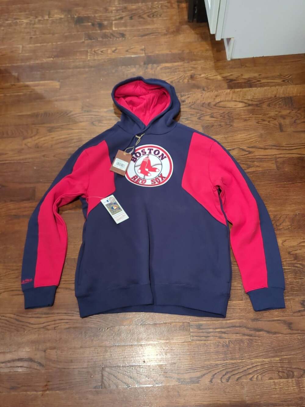 NWT Mitchell & Ness Boston Red Sox Fleece 2.0 Pullover Hoodie Navy Red Size L